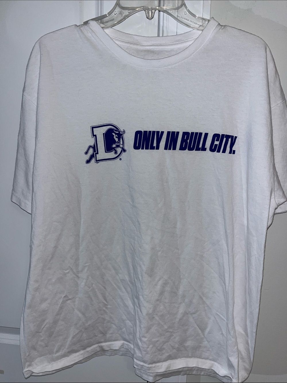 Bull Durham Bulls White Duke Royal Blue Baseball MILB minor League T shirt L